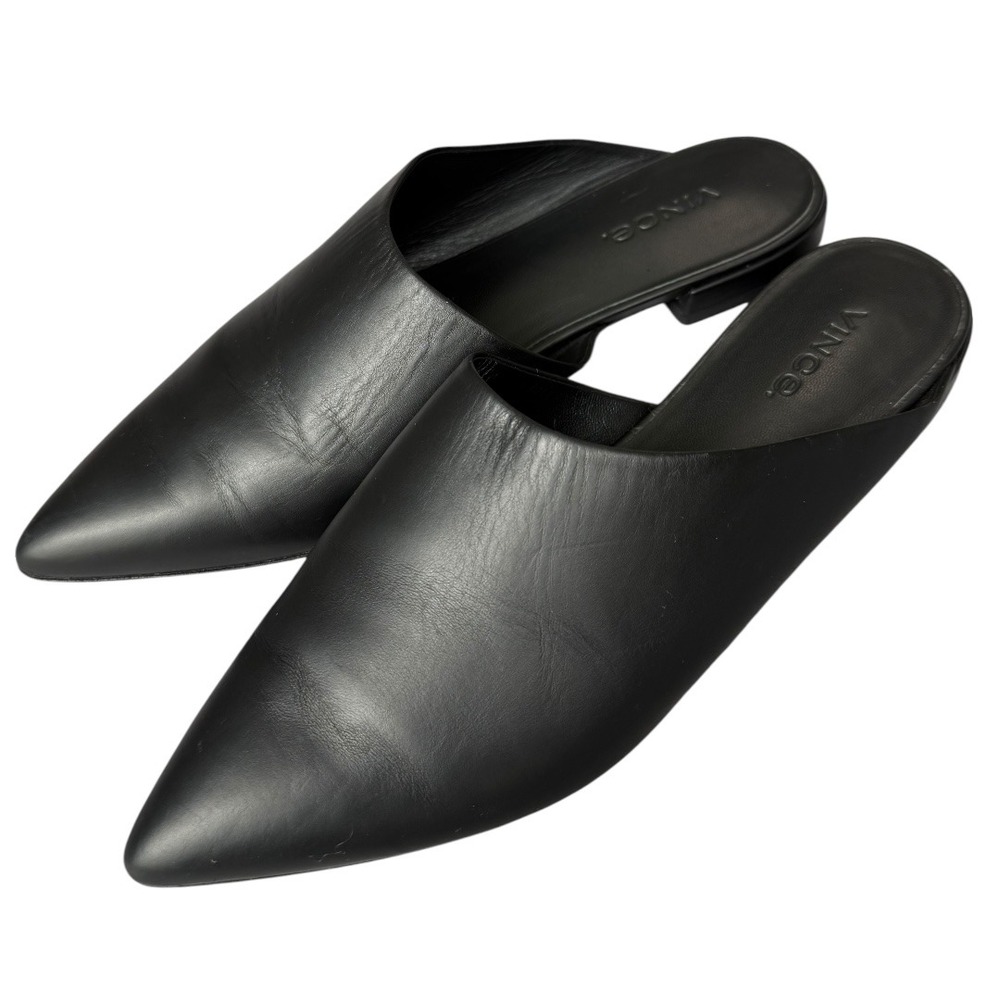 Vince Danna Black Leather Pointed Toe Mules Womens 6M EUR 36 Quiet Luxury Staple